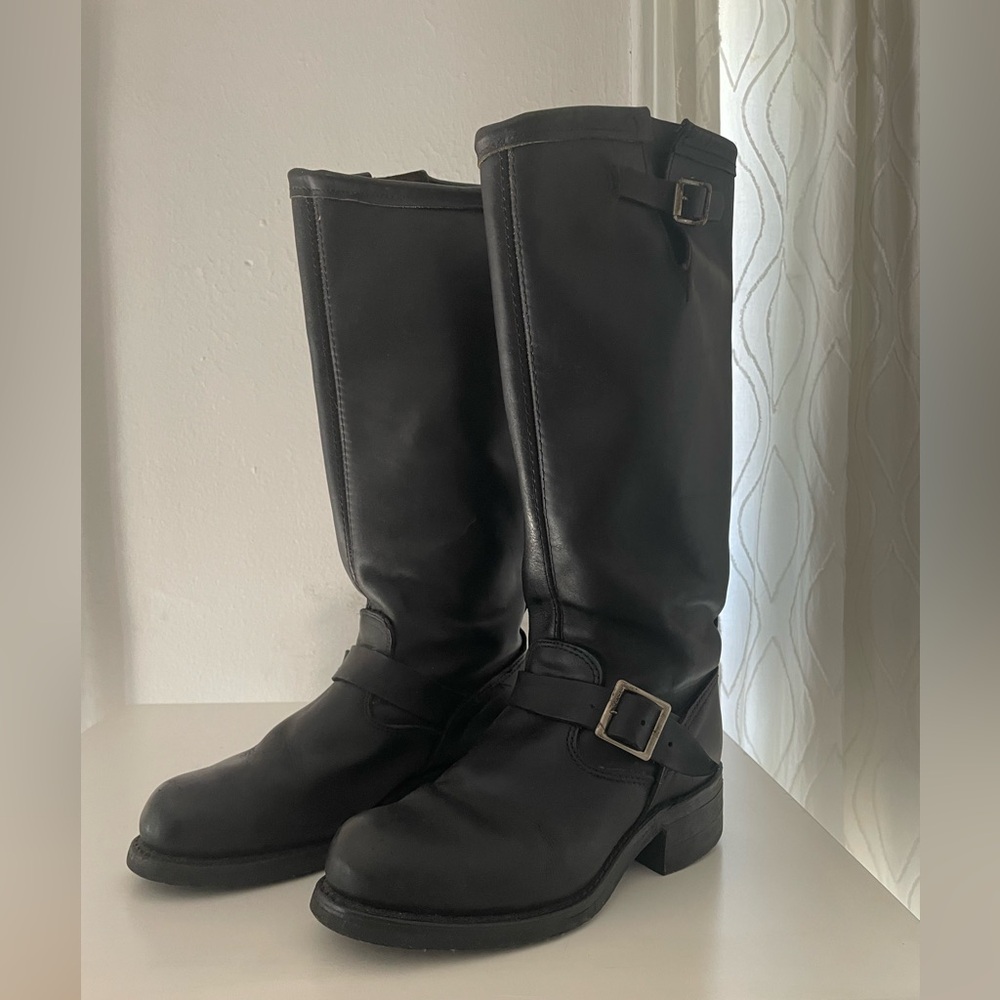 Vintage Black Leather Engineer Boots